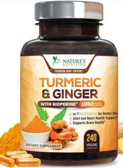 Nature's Nutrition Turmeric Curcumin with BioPerine And Ginger 95% Standardized Curcuminoids 1950mg - Black Pepper for Max Absorption, Natural Joint Support Vegan - 240 Capsules  - Image 1