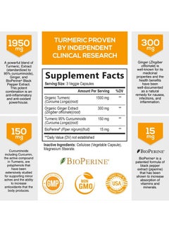 Nature's Nutrition Turmeric Curcumin with BioPerine And Ginger 95% Standardized Curcuminoids 1950mg - Black Pepper for Max Absorption, Natural Joint Support Vegan - 240 Capsules  - Image 2