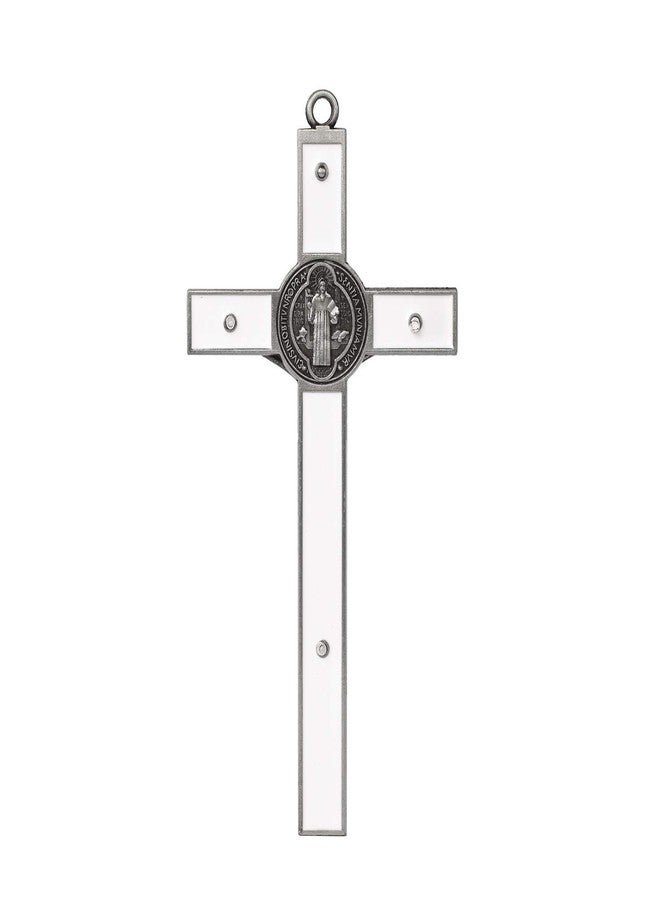 VINETEN White Enamel Crucifix Wall Cross–Saint Benedict Metal Wall Art–Cross Give Blessing and The Spiritual Sacred–Crucifix Gift for Grandma, Boys Baptism Gift, 7.7x4x1 - Image 5