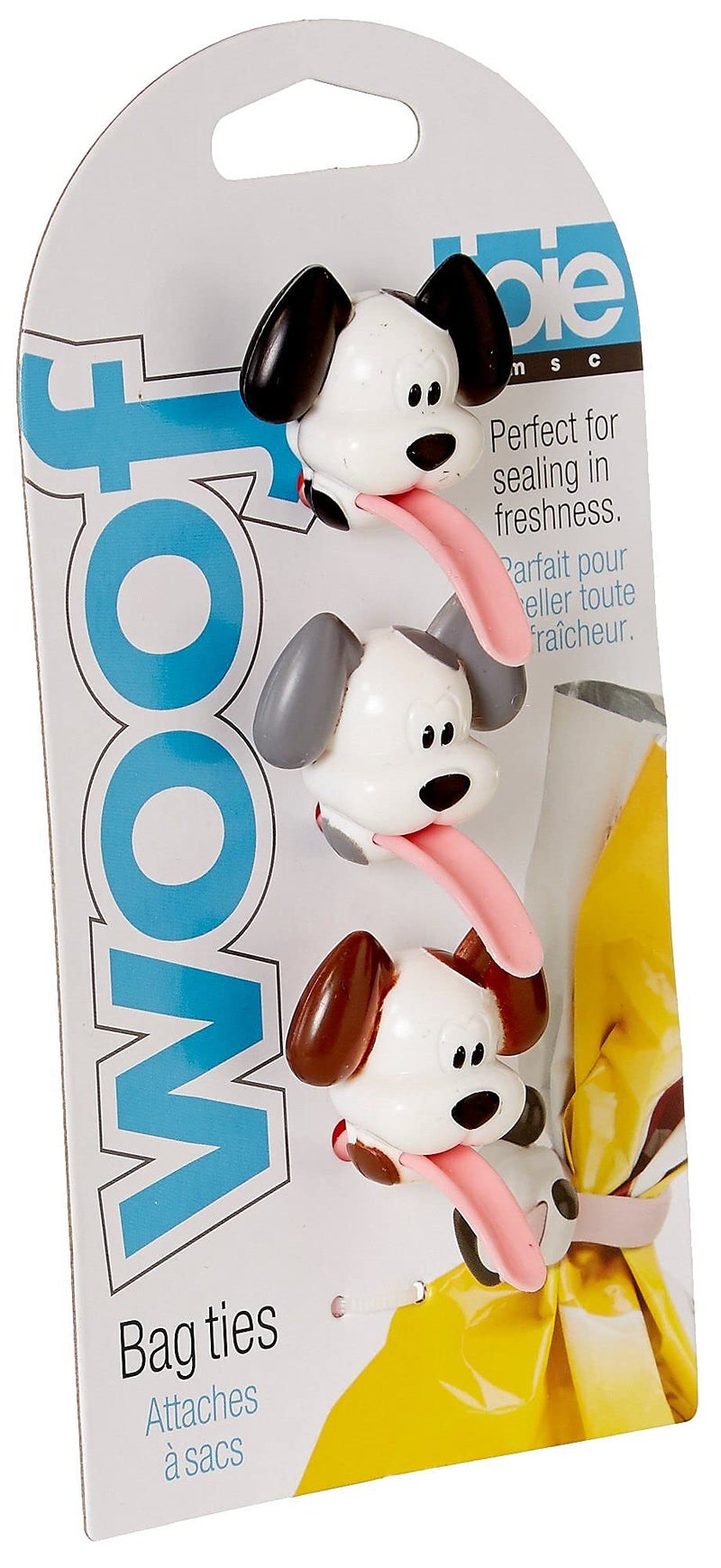 Joie Woof Multi-Use Reusable Kitchen Ties, Keep Food Bags Closed for Freshness, Organize Cords, Cute Cloth Napkin Ring, Set of 3, Dog-Themed Storage Gadget, Silicone Chip Clips - Image 2