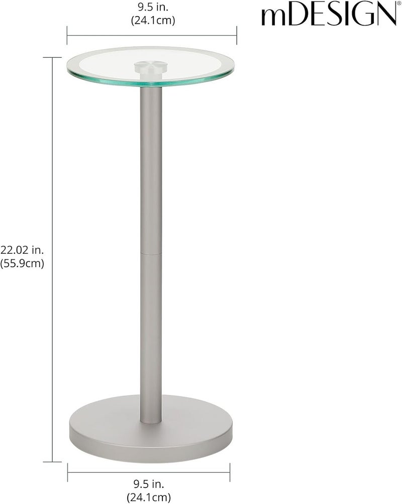 mDesign Glass Top Side/End Drink Table - Small Modern Round Accent Metal Nightstand Furniture for Living Room, Dorm, Home Office, and Bedroom - 9" Round - Chrome - Image 2