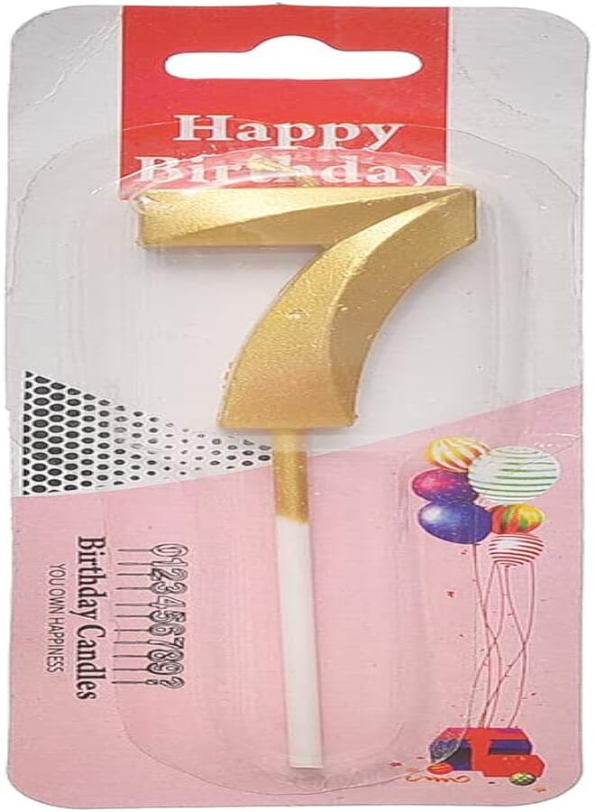 Generic Small birthday glitter candle with number 7 design for cake decoration - gold