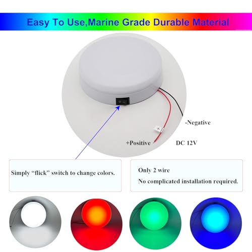 Vcanuplms Marine Boat Dome Lights, 5.5 Inch RGBW LED Cabin Light with Toggle Switch, 12V Boat Interior Light with Surface Mount - Image 3