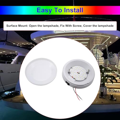 Vcanuplms Marine Boat Dome Lights, 5.5 Inch RGBW LED Cabin Light with Toggle Switch, 12V Boat Interior Light with Surface Mount - Image 4
