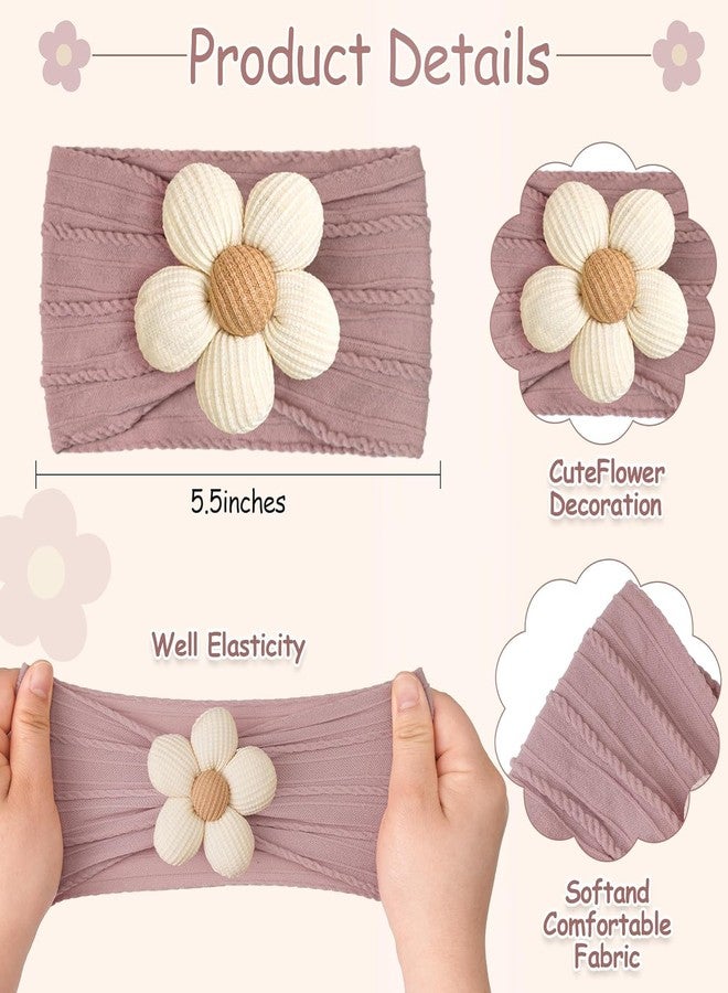 Style Keepers 4 Pcs Baby Flower Headbands Nylon Head Bands Soft Elastics Stretchy Cute Warm Hairbands Hair Bow Accessories for Girls Newborn Infant Toddler Kids Baby Essential Products Handmade 4 Set - Image 2