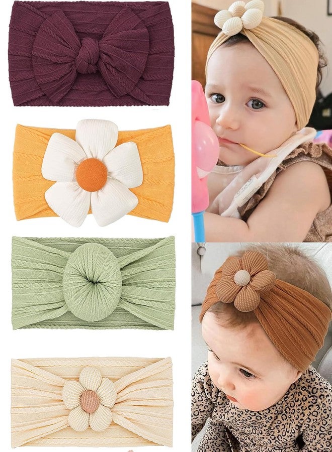 Style Keepers 4 Pcs Baby Flower Headbands Nylon Head Bands Soft Elastics Stretchy Cute Warm Hairbands Hair Bow Accessories for Girls Newborn Infant Toddler Kids Baby Essential Products Handmade 4 Set - Image 1
