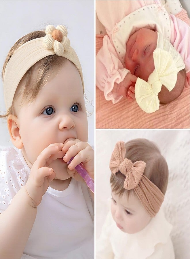 Style Keepers 4 Pcs Baby Flower Headbands Nylon Head Bands Soft Elastics Stretchy Cute Warm Hairbands Hair Bow Accessories for Girls Newborn Infant Toddler Kids Baby Essential Products Handmade 4 Set - Image 4