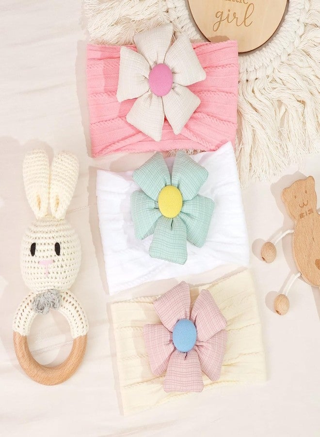 Style Keepers 4 Pcs Baby Flower Headbands Nylon Head Bands Soft Elastics Stretchy Cute Warm Hairbands Hair Bow Accessories for Girls Newborn Infant Toddler Kids Baby Essential Products Handmade 4 Set - Image 3
