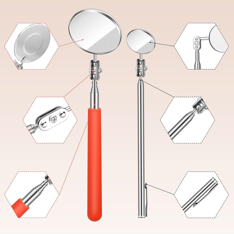 Flutesan 3 Pieces Telescoping Inspection Mirror Set - Adjustable Round Mirrors for Vehicle Inspection and Personal Use, Orange - Image 5