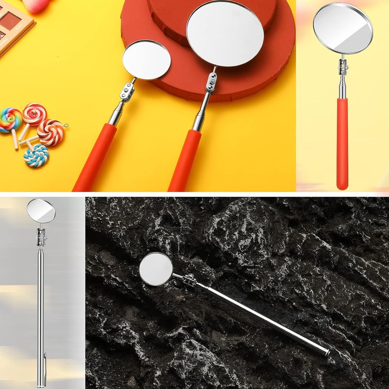 Flutesan 3 Pieces Telescoping Inspection Mirror Set - Adjustable Round Mirrors for Vehicle Inspection and Personal Use, Orange - Image 3