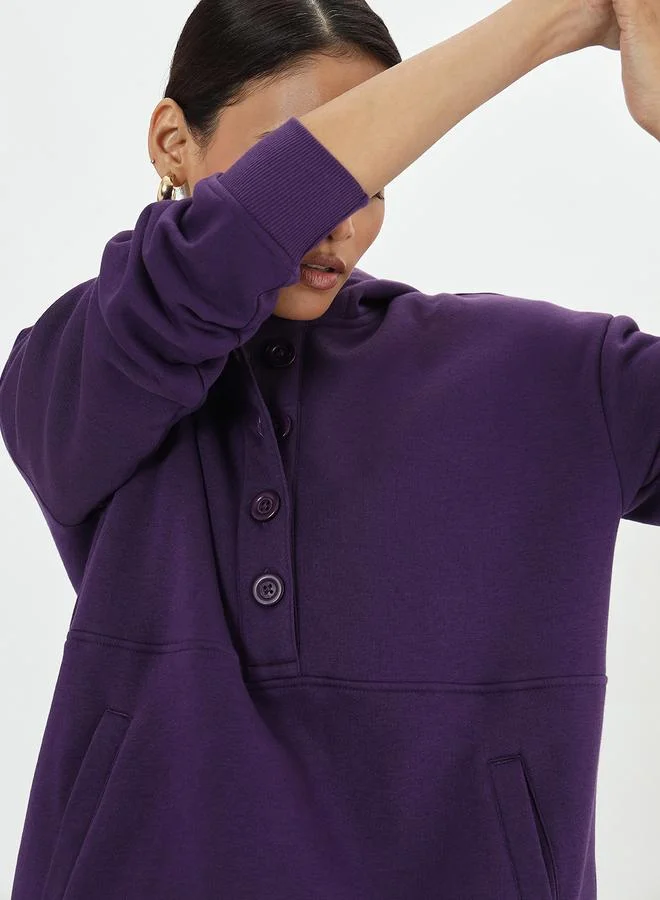 Femmella Purple Fleece Relaxed Fit Hoodie