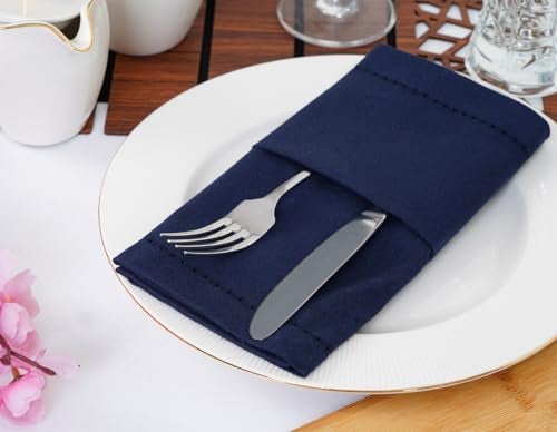 Blue Needles Navy Blue Hemstitch Linen Napkins Set of 12-100% Cotton Cloth Dinner Napkins 18x18 inches, Soft, Reusable, Absorbent, Washable Ideal for Spring Summer Easter Parties & Everyday Use - Image 3