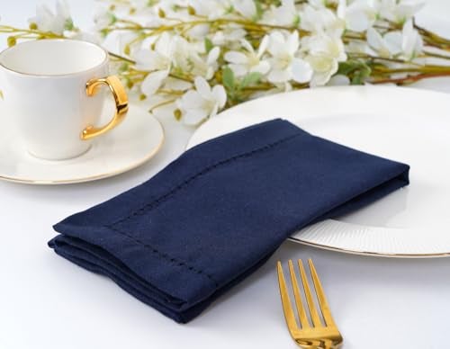 Blue Needles Navy Blue Hemstitch Linen Napkins Set of 12-100% Cotton Cloth Dinner Napkins 18x18 inches, Soft, Reusable, Absorbent, Washable Ideal for Spring Summer Easter Parties & Everyday Use - Image 4