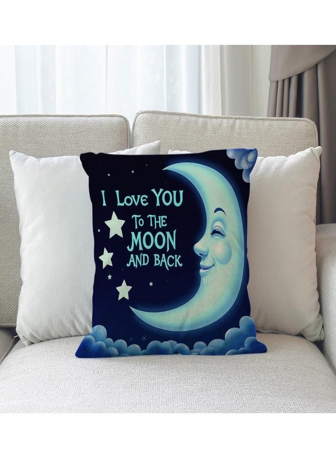 Moslion Quotes Pillow Case I Love You The Moon and Back Letter with Smile Moon Decorative Throw Pillow Case 18" x 18" Inch Cotton Linen Cushion Cover for Men Women Blue White - Image 3