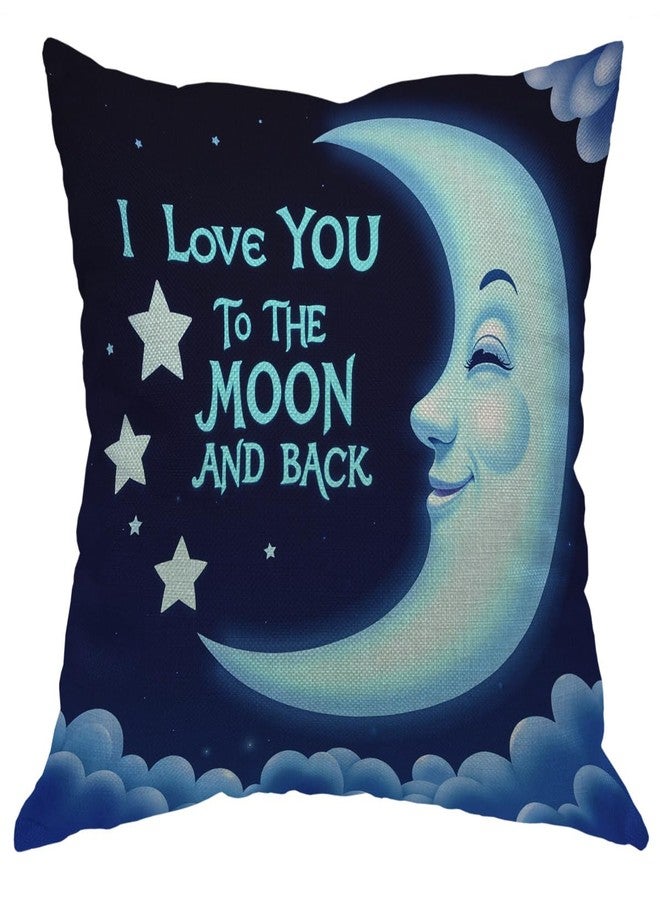 Moslion Quotes Pillow Case I Love You The Moon and Back Letter with Smile Moon Decorative Throw Pillow Case 18" x 18" Inch Cotton Linen Cushion Cover for Men Women Blue White - Image 1