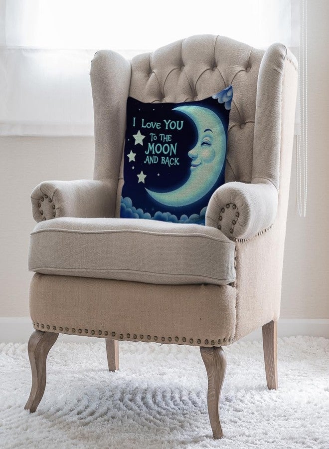 Moslion Quotes Pillow Case I Love You The Moon and Back Letter with Smile Moon Decorative Throw Pillow Case 18" x 18" Inch Cotton Linen Cushion Cover for Men Women Blue White - Image 4