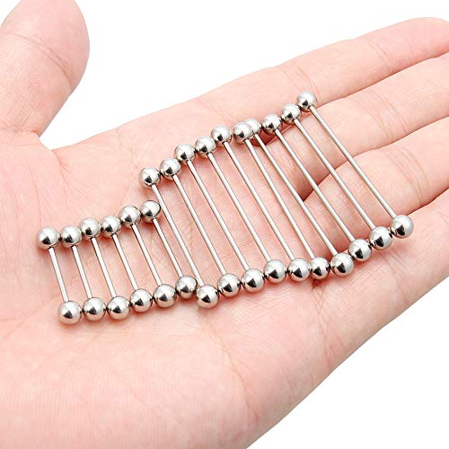 Ftovosyo 16PCS 16 Gauge Mix Sizes Industrial Barbell Cartilage Earring Tongue Helix Nipple Barbell Surgical Steel Body Piercing Jewelry Retainer for Women Men Straight Bar Length 12-40mm - Image 3