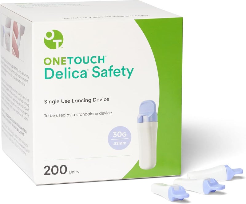 ONETOUCH أداة لانسنج OneTouch Delica Safety - أجهزة لانسنج لاختبار السكري - أدوات اختبار سكر الدم القابلة للتخلص - 200 وحدة