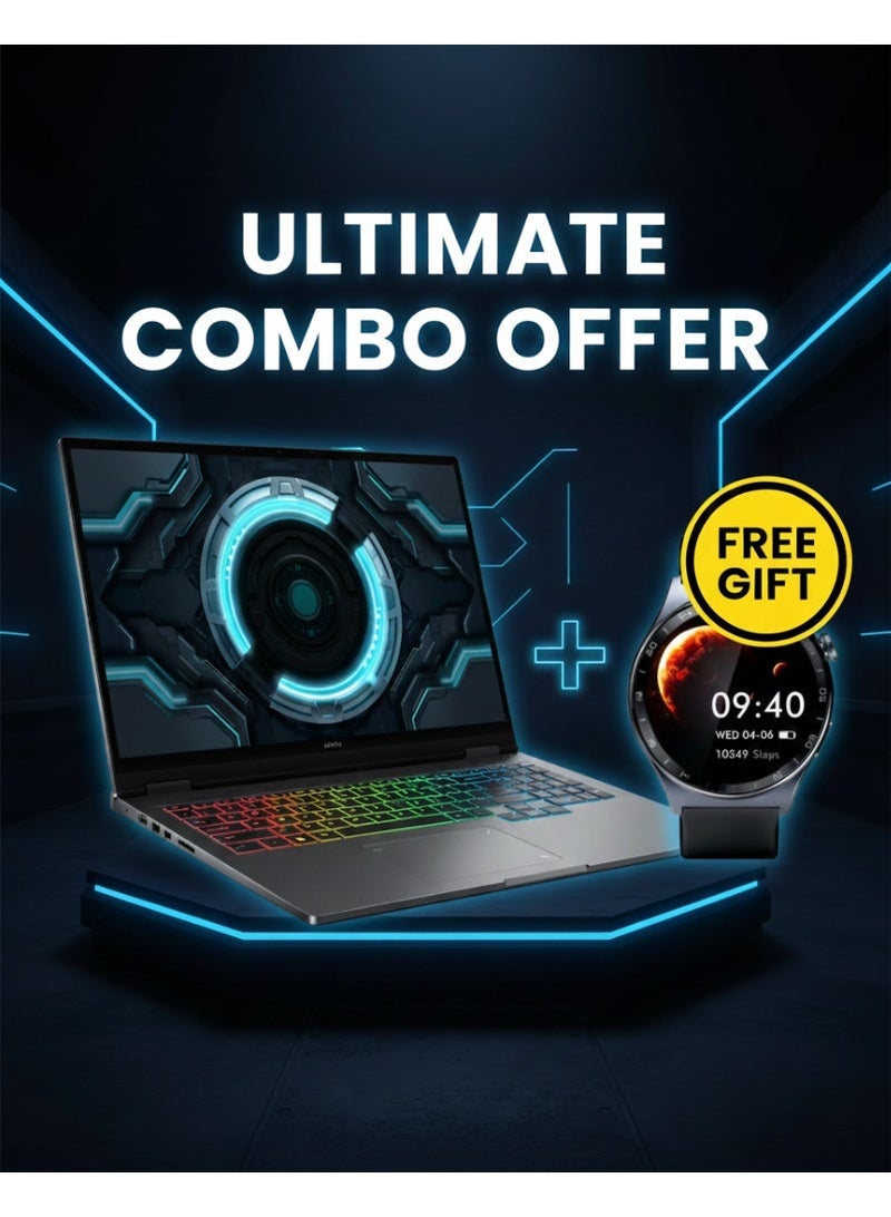 Infinix حاسوب محمول GTBOOK بشاشة 15.6 بوصة 120 هرتز، مع معالج Core i5-12450H/ذاكرة RAM 16GB/512GB/بطاقة رسومات Nvidia Geforce RTX 3050 بسعة 6GB/نظام Windows 11 Home بالإنجليزية/العربية بلون ميكانيكي رمادي + ساعة ذكية مجانية XW3E - Image 1