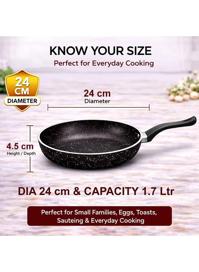 سونكس مقلاة سونيكس الكلاسيكية غير اللاصقة باللون الأسود، قطر 24، سعة 1.7 لتر، عمق 4.5 سم، طلاء جرانيت لا يلتصق أبدًا مع مقبض مقاوم للحرارة، مثالية للقلي والقلي السريع، طهي صحي خالٍ من مادة PFOA - Image 2