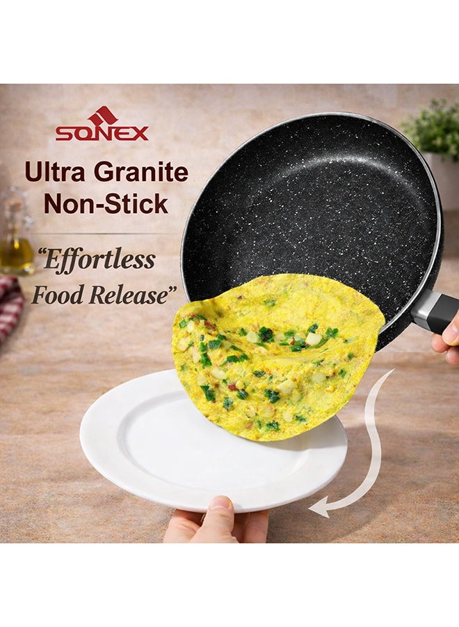 سونكس مقلاة سونيكس الكلاسيكية غير اللاصقة باللون الأسود، قطر 24، سعة 1.7 لتر، عمق 4.5 سم، طلاء جرانيت لا يلتصق أبدًا مع مقبض مقاوم للحرارة، مثالية للقلي والقلي السريع، طهي صحي خالٍ من مادة PFOA - Image 5