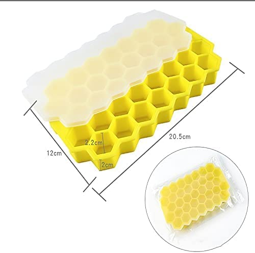 SILENT MONK Midsummer Yellow and Green Pack of 2 Premium Silicon Ice Cube Tray for Freezer with Lids Big Sized 37 Cavity Each Molds Made in India Green Yellow - Image 2