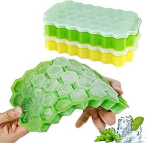 SILENT MONK Midsummer Yellow and Green Pack of 2 Premium Silicon Ice Cube Tray for Freezer with Lids Big Sized 37 Cavity Each Molds Made in India Green Yellow - Image 1