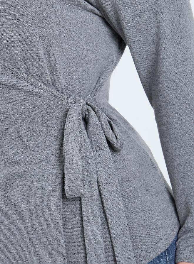 Styli Plus Size Grey Knit Wrap Top - Image 3