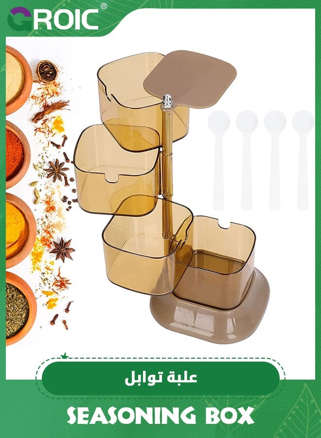 GROIC صندوق توابل رف توابل دوار متعدد الطبقات، حاويات بهار مع ملعقة، منظم برطمانات تخزين توابل بلاستيكية، للمطبخ المنزلي وملح السكر والفلفل - Image 1