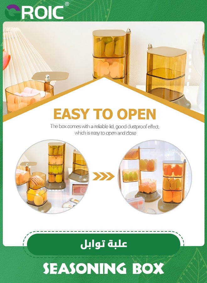 GROIC صندوق توابل رف توابل دوار متعدد الطبقات، حاويات بهار مع ملعقة، منظم برطمانات تخزين توابل بلاستيكية، للمطبخ المنزلي وملح السكر والفلفل - Image 3