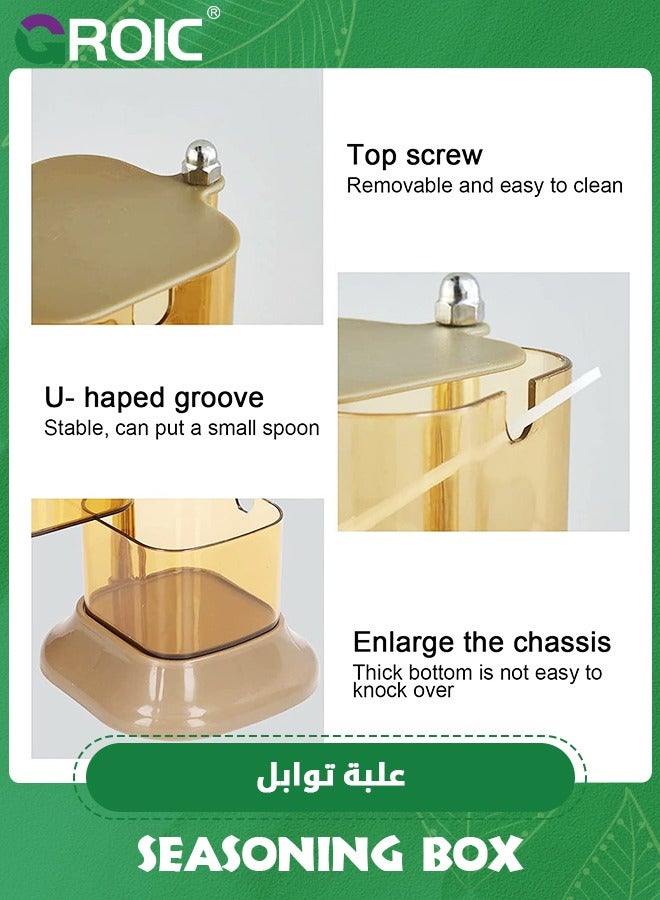 GROIC صندوق توابل رف توابل دوار متعدد الطبقات، حاويات بهار مع ملعقة، منظم برطمانات تخزين توابل بلاستيكية، للمطبخ المنزلي وملح السكر والفلفل - Image 5