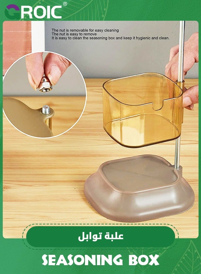 GROIC صندوق توابل رف توابل دوار متعدد الطبقات، حاويات بهار مع ملعقة، منظم برطمانات تخزين توابل بلاستيكية، للمطبخ المنزلي وملح السكر والفلفل - Image 4