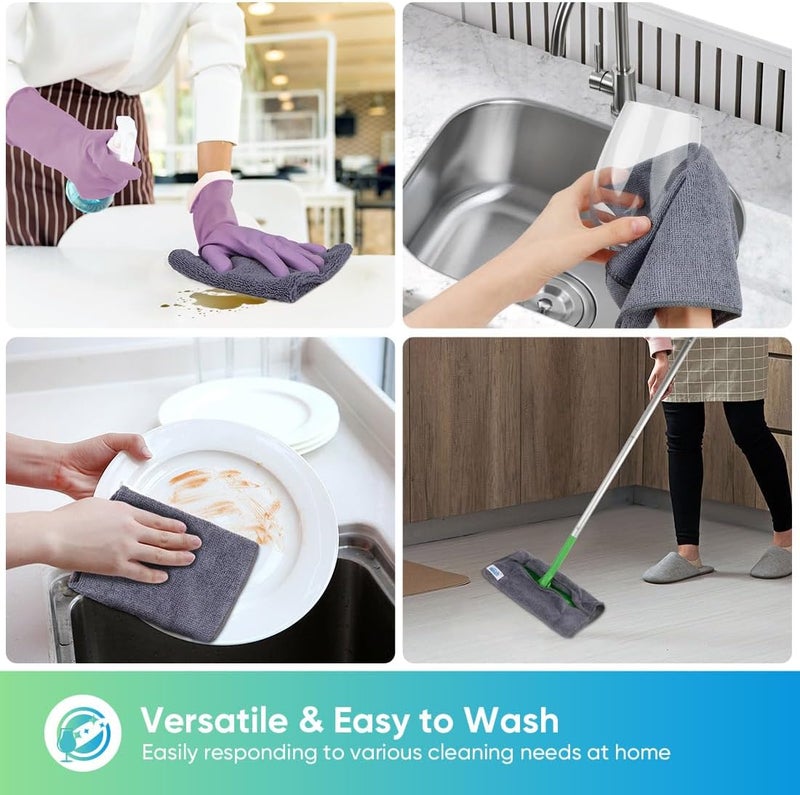 HOMEXCEL Grey Microfiber Cleaning Cloth, 12 Pack Premium Microfiber Towels for Cars, Lint Free, Scratch-Free, Highly Absorbent, Reusable Cleaning Rags for Car, Household, Kitchen, Window, 11.5"X11.5" - Image 5