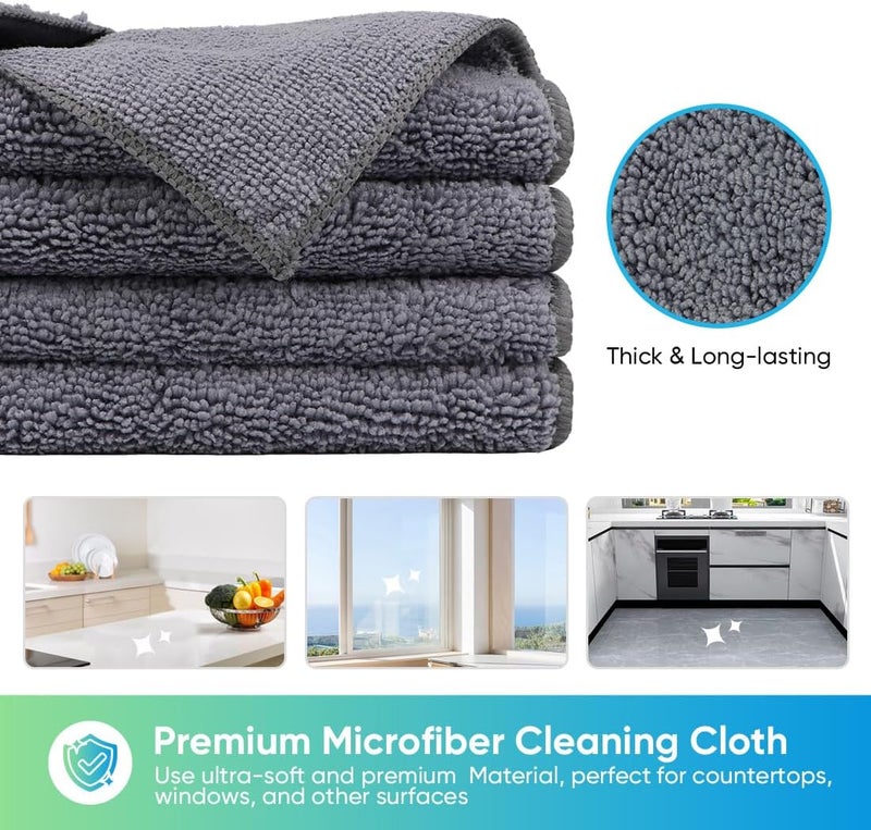 HOMEXCEL Grey Microfiber Cleaning Cloth, 12 Pack Premium Microfiber Towels for Cars, Lint Free, Scratch-Free, Highly Absorbent, Reusable Cleaning Rags for Car, Household, Kitchen, Window, 11.5"X11.5" - Image 2
