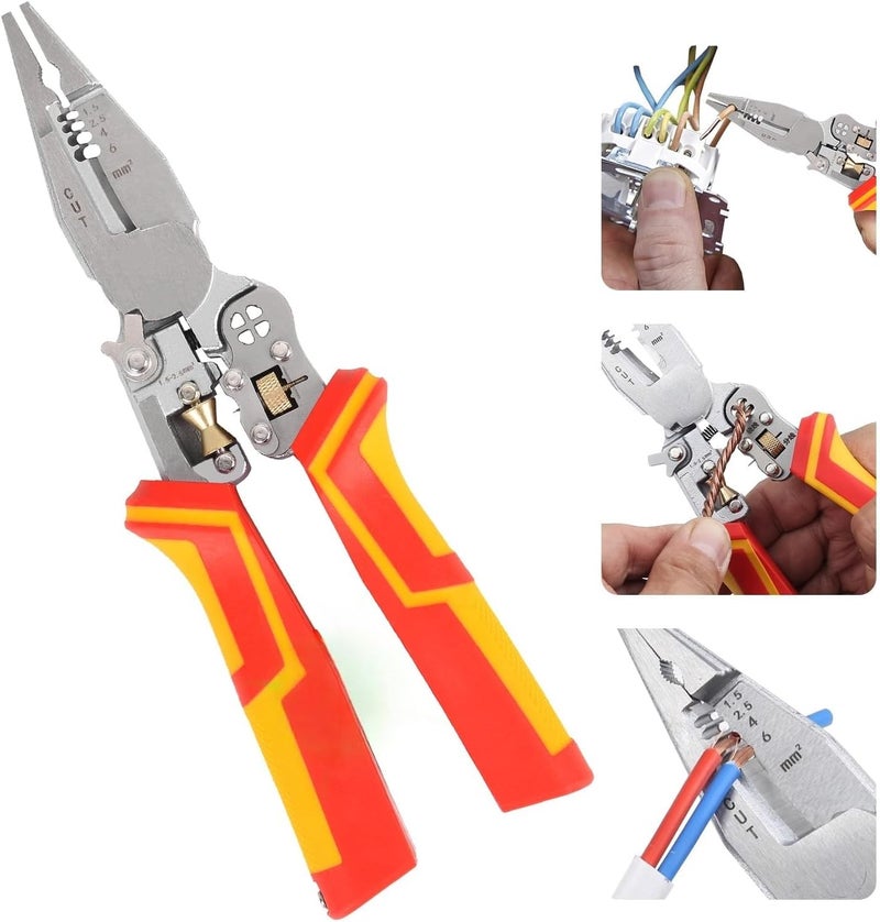 KASTWAVE 9-in-1 Multifunctional Automatic Wire Stripper and Cutter with Voltage Tester Pliers, Electrical Cable Stripping, Twisting and Cutting Tool for Electricians, Professional Insulated Hand Tool - Image 1