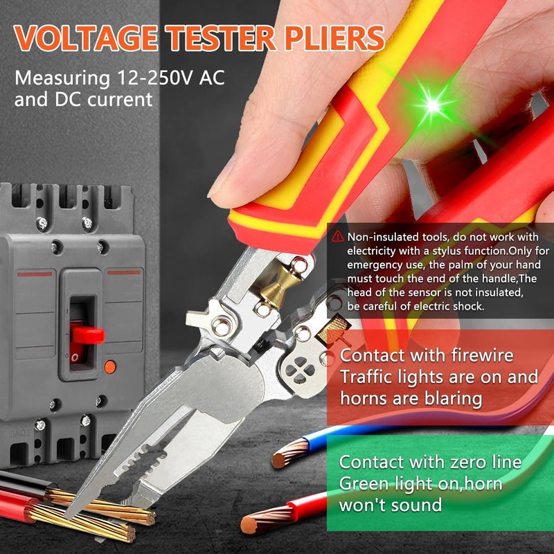 KASTWAVE 9-in-1 Multifunctional Automatic Wire Stripper and Cutter with Voltage Tester Pliers, Electrical Cable Stripping, Twisting and Cutting Tool for Electricians, Professional Insulated Hand Tool - Image 3