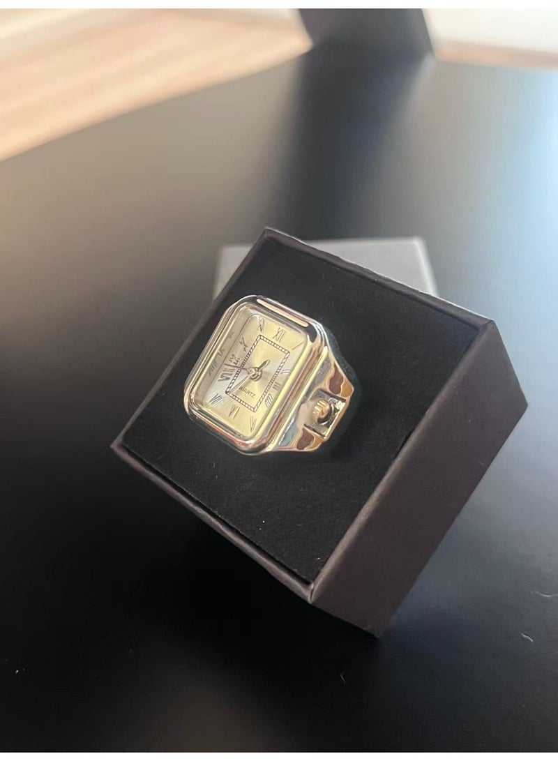 Hiras Unisex Silver Square Watch Ring Finger Watch- Stainless Steel Band with Quartz Movement, Minimalist Fashion Accessory Pocket Watch for Men & Women - Image 4