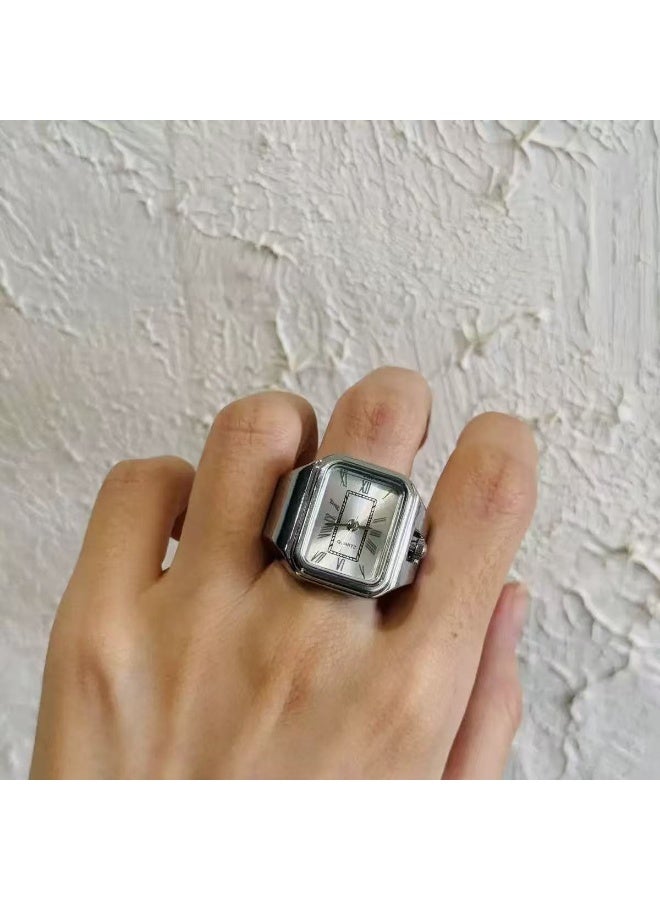 Hiras Unisex Silver Square Watch Ring Finger Watch- Stainless Steel Band with Quartz Movement, Minimalist Fashion Accessory Pocket Watch for Men & Women - Image 3