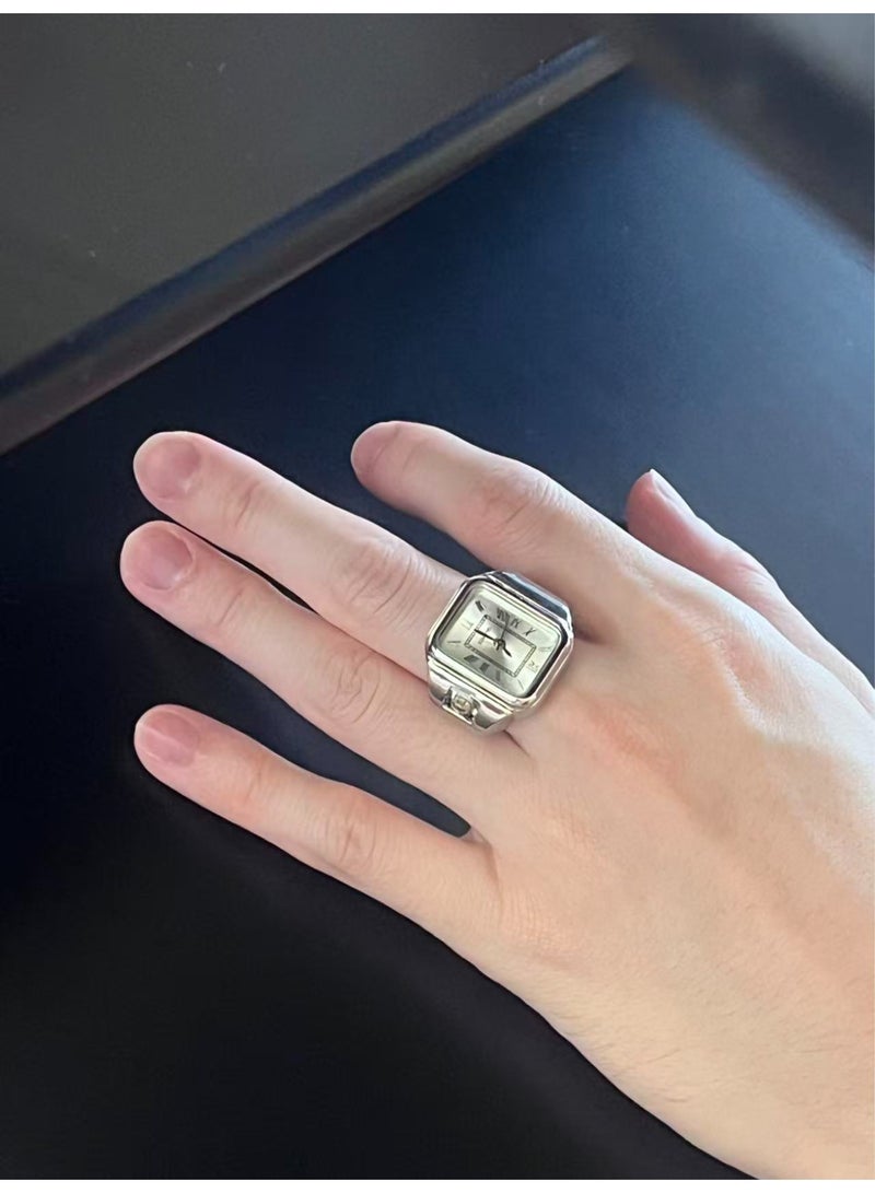 Hiras Unisex Silver Square Watch Ring Finger Watch- Stainless Steel Band with Quartz Movement, Minimalist Fashion Accessory Pocket Watch for Men & Women - Image 2