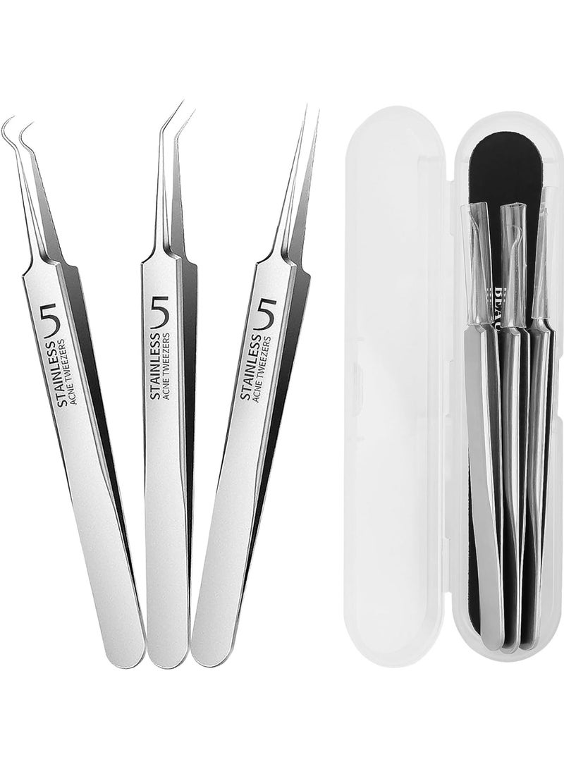 3 مجموعة ملاقط الرؤوس السوداء ، أداة مزيل البثرة لإزالة الرؤوس السوداء ، ملاقط إزالة حب الشباب لإزالة الشوائب ، فرقعة الرؤوس البيضاء ، إزالة الزيت ، مجموعة أدوات مزيل الرأس الأسود من الفولاذ المقاوم للصدأ