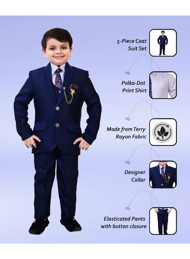 BT DEZINES Boys Navy Blue 5-Piece Suit Set for Weddings