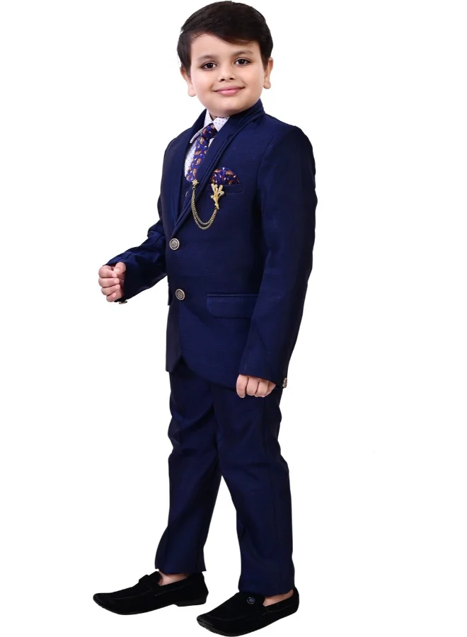 BT DEZINES Boys Navy Blue 5-Piece Suit Set for Weddings