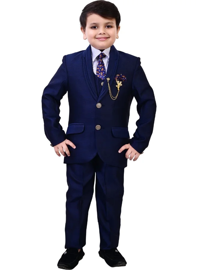 BT DEZINES Boys Navy Blue 5-Piece Suit Set for Weddings