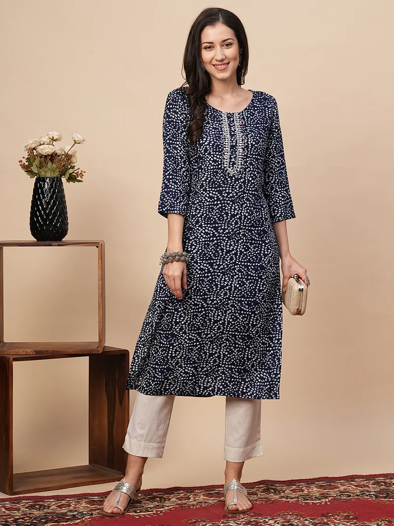 Women Bandhani Printed Straight Kurta