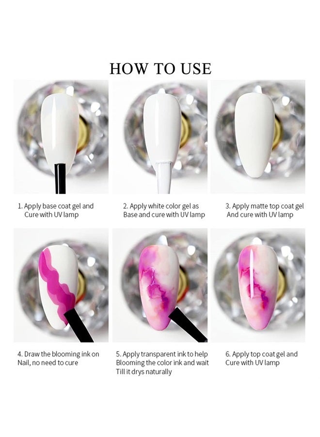 Blooming Gel Nail Polish, 12 Colors Marble Nail Polish, Nail Ink Magic Watercolor Pink Blue Purple Blossom Gel for Manicure Nail Varnish Art Flower Design (Marble blooming gel)