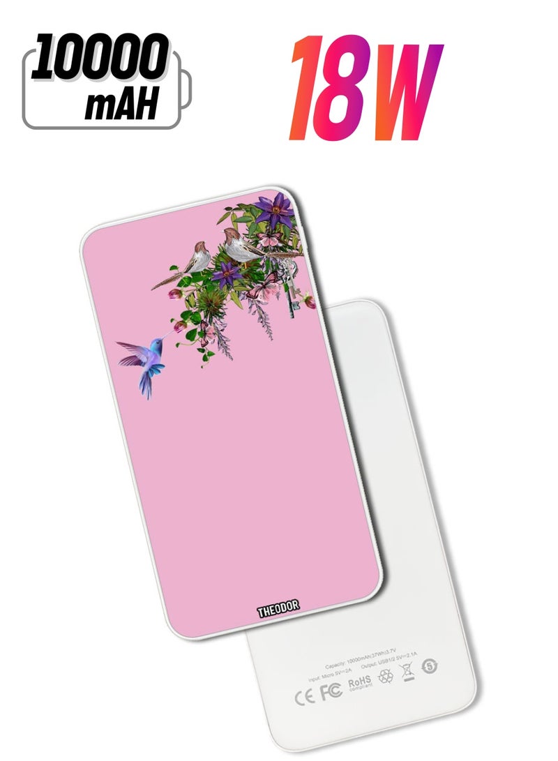 Theodor 10,000 mAh Super Fast Charging Ultra Compact Power Bank with Quick Charge & Power Delivery, Portable Charger For iPhone and Android Birds - Image 1