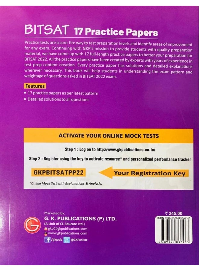 BITSAT 2022 : 17 Practice Papers
