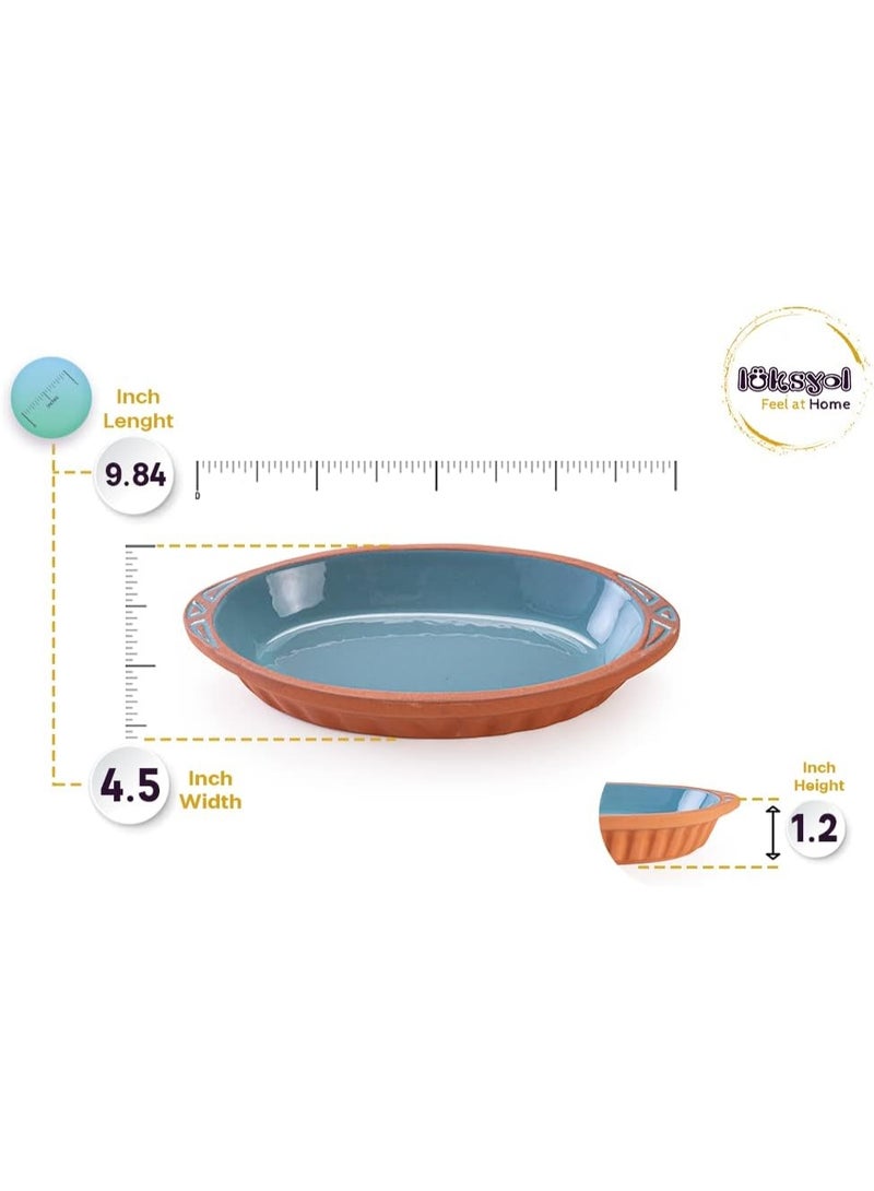 luksYol LuksYol Handmade Oval Clay Bowls for Cooking & Serving – Turkish Natural Unglazed Clay – Oven, Microwave & Dishwasher Safe – Ideal for Main Dishes, Fish, Pasta, Meat – Available in Brown, Natural, Blue, Green – Sizes: L23×13×3cm, 26×14×3cm, 23×13×3cm, 29×18×4cm, 25×11.5×3cm – Perfect for Healthy & Eco-Friendly Cooking – Sustainable Tableware Upgrade – Artisan Turkish Craftsmanship – Durable, Colorful, Chip-Resistant, Food-Safe, Gift-Ready, LuksYol Premium Collection  - Image 2