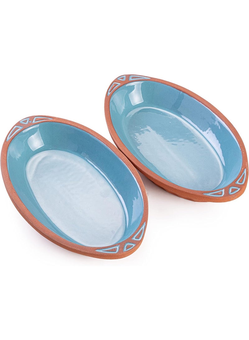 luksYol LuksYol Handmade Oval Clay Bowls for Cooking & Serving – Turkish Natural Unglazed Clay – Oven, Microwave & Dishwasher Safe – Ideal for Main Dishes, Fish, Pasta, Meat – Available in Brown, Natural, Blue, Green – Sizes: L23×13×3cm, 26×14×3cm, 23×13×3cm, 29×18×4cm, 25×11.5×3cm – Perfect for Healthy & Eco-Friendly Cooking – Sustainable Tableware Upgrade – Artisan Turkish Craftsmanship – Durable, Colorful, Chip-Resistant, Food-Safe, Gift-Ready, LuksYol Premium Collection  - Image 1