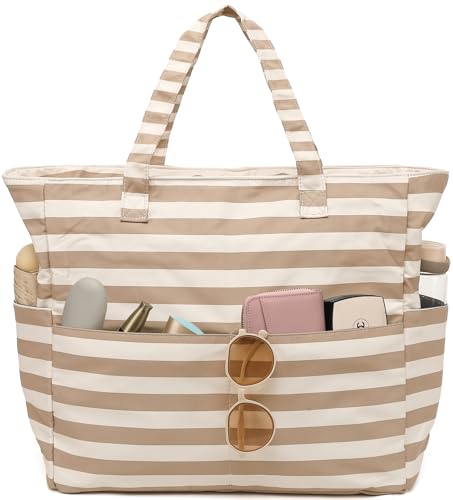 LEDAOU Large Beach Tote Bag Women Beach Bag Waterproof Sandproof Zipper Tote for Pool Gym Grocery Travel with Wet Pocket - Image 1